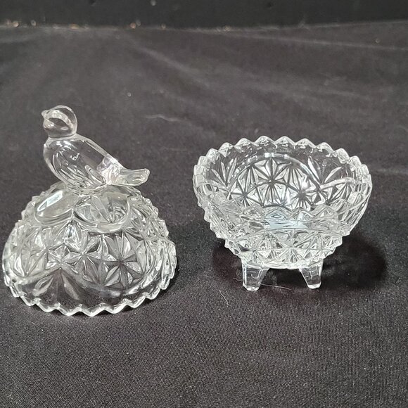 Hofbauer Byrdes Lead Crystal Clear Cut Bird Small Round Trinket Dish Lid Germany - Picture 2 of 6